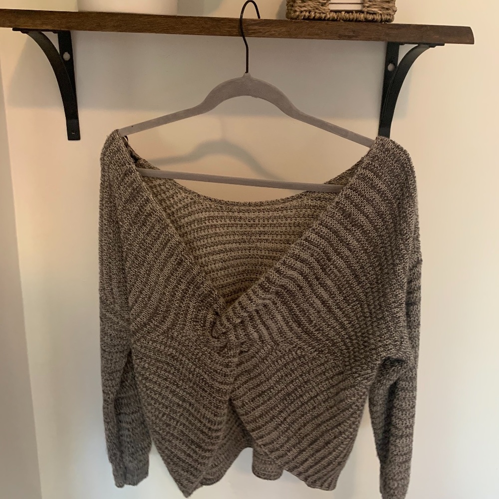 Tie Back Gray Sweater